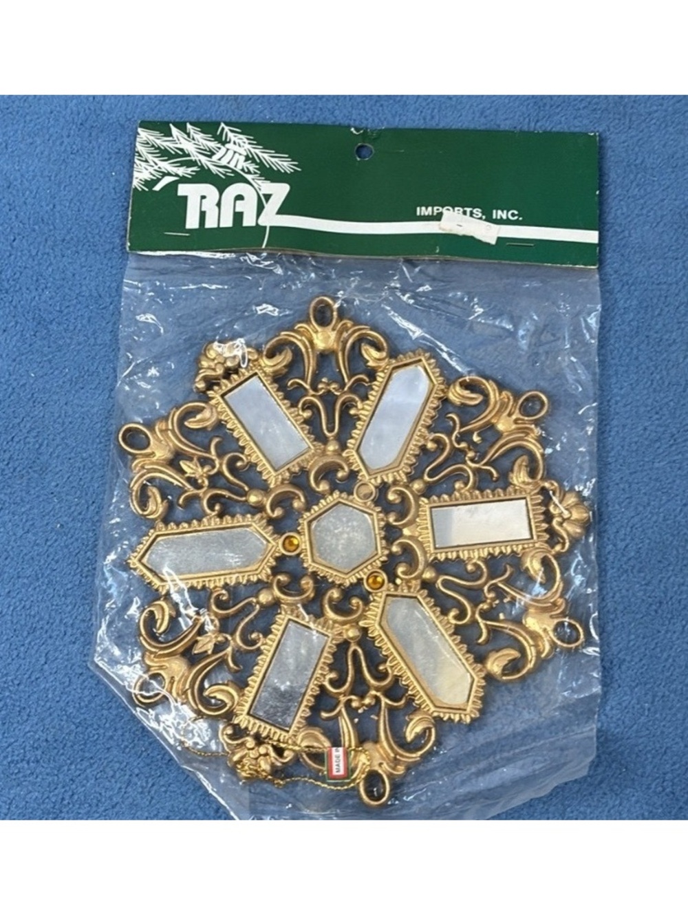RAZ Imports Vintage Gold Mirrored Snowflake Christmas Ornament